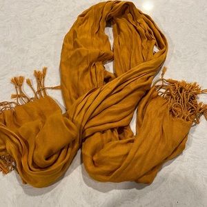 mustard yellow fringe ends scarf